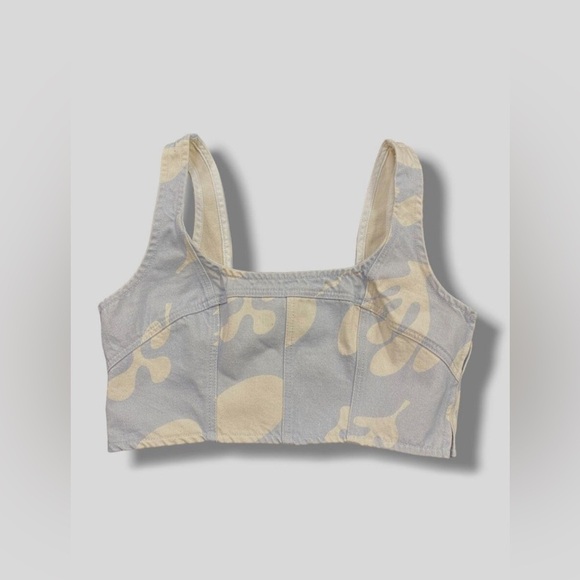 Frame Blue Printed Seamed Denim Bustier Cropped Tank Top Blue/White Small - Picture 1 of 6
